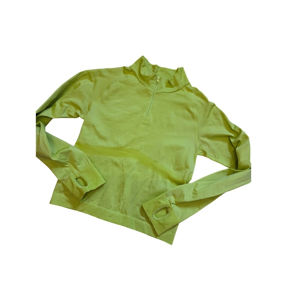 PINK ACTIVE Lime Green Quarter‎ Zip Long Sleeve Thumbhole Workout Top M L